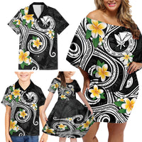 Kanaka Maoli Hawaii Plumeria Family Matching Off Shoulder Short Dress and Hawaiian Shirt Dancing Tentacles Black Style LT7 - Polynesian Pride