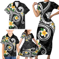 Kanaka Maoli Hawaii Plumeria Family Matching Short Sleeve Bodycon Dress and Hawaiian Shirt Dancing Tentacles Black Style LT7 - Polynesian Pride
