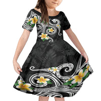 Kanaka Maoli Hawaii Plumeria Family Matching Summer Maxi Dress and Hawaiian Shirt Dancing Tentacles Black Style LT7 Daughter's Dress Black - Polynesian Pride