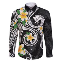 Kanaka Maoli Hawaii Plumeria Family Matching Summer Maxi Dress and Hawaiian Shirt Dancing Tentacles Black Style LT7 Dad's Shirt - Long Sleeve Black - Polynesian Pride