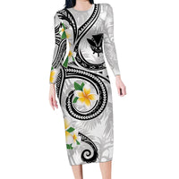 Kanaka Maoli Hawaii Plumeria Family Matching Long Sleeve Bodycon Dress and Hawaiian Shirt Dancing Tentacles White Style