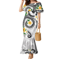 Kanaka Maoli Hawaii Plumeria Family Matching Mermaid Dress and Hawaiian Shirt Dancing Tentacles White Style LT7 Mom's Dress White - Polynesian Pride
