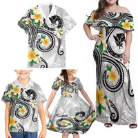 Kanaka Maoli Hawaii Plumeria Family Matching Off Shoulder Maxi Dress and Hawaiian Shirt Dancing Tentacles White Style LT7 - Polynesian Pride