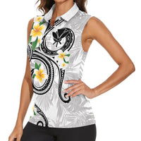 Kanaka Maoli Hawaii Plumeria Women Sleeveless Polo Shirt Dancing Tentacles White Style LT7 - Polynesian Pride