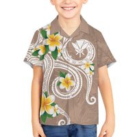 Kanaka Maoli Hawaii Plumeria Family Matching Off The Shoulder Long Sleeve Dress and Hawaiian Shirt Dancing Tentacles Beige Style