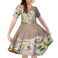 Kanaka Maoli Hawaii Plumeria Family Matching Off Shoulder Maxi Dress and Hawaiian Shirt Dancing Tentacles Beige Style LT7 Daughter's Dress Beige - Polynesian Pride