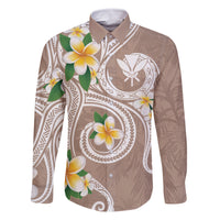 Kanaka Maoli Hawaii Plumeria Family Matching Off Shoulder Maxi Dress and Hawaiian Shirt Dancing Tentacles Beige Style LT7 Dad's Shirt - Long Sleeve Beige - Polynesian Pride