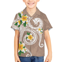 Kanaka Maoli Hawaii Plumeria Family Matching Off Shoulder Maxi Dress and Hawaiian Shirt Dancing Tentacles Beige Style LT7 Son's Shirt Beige - Polynesian Pride