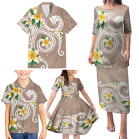 Kanaka Maoli Hawaii Plumeria Family Matching Puletasi and Hawaiian Shirt Dancing Tentacles Beige Style LT7 - Polynesian Pride