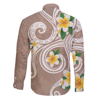 Kanaka Maoli Hawaii Plumeria Family Matching Short Sleeve Bodycon Dress and Hawaiian Shirt Dancing Tentacles Beige Style LT7 - Polynesian Pride