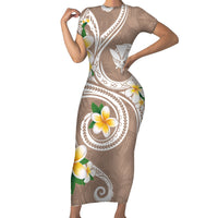 Kanaka Maoli Hawaii Plumeria Family Matching Short Sleeve Bodycon Dress and Hawaiian Shirt Dancing Tentacles Beige Style LT7 Mom's Dress Beige - Polynesian Pride