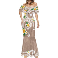 Kanaka Maoli Hawaii Plumeria Mermaid Dress Dancing Tentacles Beige Style