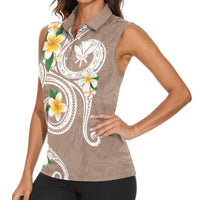 Kanaka Maoli Hawaii Plumeria Women Sleeveless Polo Shirt Dancing Tentacles Beige Style LT7 - Polynesian Pride