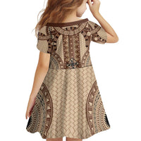 Bula Fiji Vintage Family Matching Off Shoulder Short Dress and Hawaiian Shirt Brown Masi Motifs