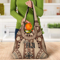 Bula Fiji Vintage Grocery Bag Brown Masi Motifs LT7 - Polynesian Pride