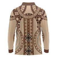 Bula Fiji Vintage Long Sleeve Polo Shirt Brown Masi Motifs