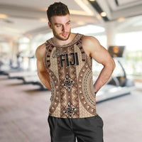 Bula Fiji Vintage Men Tank Top Brown Masi Motifs