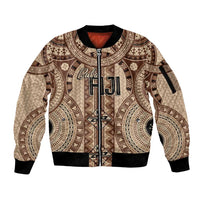 Bula Fiji Vintage Sleeve Zip Bomber Jacket Brown Masi Motifs