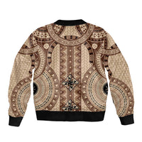 Bula Fiji Vintage Sleeve Zip Bomber Jacket Brown Masi Motifs