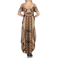 Bula Fiji Vintage Summer Maxi Dress Brown Masi Motifs