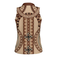 Bula Fiji Vintage Women Sleeveless Polo Shirt Brown Masi Motifs