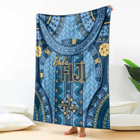 Bula Fiji Vintage Blanket Prussian Blue Masi Motifs LT7 - Polynesian Pride