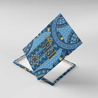 Bula Fiji Vintage Canvas Wall Art Prussian Blue Masi Motifs