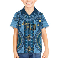 Bula Fiji Vintage Family Matching Summer Maxi Dress and Hawaiian Shirt Prussian Blue Masi Motifs