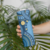 Bula Fiji Vintage Skinny Tumbler Prussian Blue Masi Motifs LT7 - Polynesian Pride