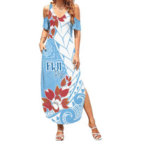 Bula Fiji Day Family Matching Summer Maxi Dress and Hawaiian Shirt Tagimaucia on Masi Pattern - Turquoise