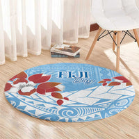 Bula Fiji Day Round Carpet Tagimaucia on Masi Pattern - Turquoise