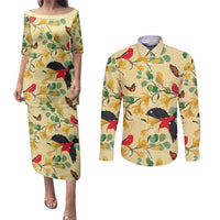 Aloha Hawaii Couples Matching Puletasi and Long Sleeve Button Shirt I'iwi on Mamane Pastel Cream