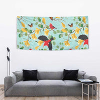 Aloha Hawaii Tapestry I'iwi on Mamane Pastel Turquoise