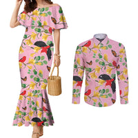 Aloha Hawaii Couples Matching Mermaid Dress and Long Sleeve Button Shirt I'iwi on Mamane Pastel Pink
