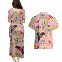 Aloha Hawaii Couples Matching Puletasi and Hawaiian Shirt I'iwi on Mamane Pastel Pink