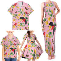 Aloha Hawaii Family Matching Tank Maxi Dress and Hawaiian Shirt I'iwi on Mamane Pastel Pink