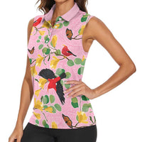 Aloha Hawaii Women Sleeveless Polo Shirt I'iwi on Mamane Pastel Pink