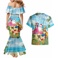 Have Yourself A Beachy Little Christmas Couples Matching Mermaid Dress and Hawaiian Shirt with Santa Chilling - Polynesian Pride