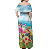 Have Yourself A Beachy Little Christmas Off Shoulder Maxi Dress with Santa Chilling - Polynesian Pride