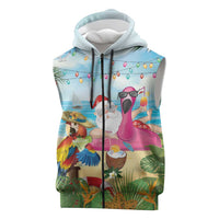 Have Yourself A Beachy Little Christmas Sleeveless Zip Hoodie with Santa Chilling - Polynesian Pride