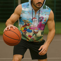 Have Yourself A Beachy Little Christmas Sleeveless Zip Hoodie with Santa Chilling - Polynesian Pride