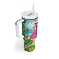 Have Yourself A Beachy Little Christmas Tumbler With Handle with Santa Chilling - Polynesian Pride