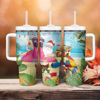 Have Yourself A Beachy Little Christmas Tumbler With Handle with Santa Chilling - Polynesian Pride