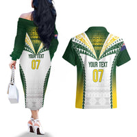 Cook Islands Rugby Custom Couples Matching Off The Shoulder Long Sleeve Dress and Hawaiian Shirt Kuki's Aitu Champions LT7 - Polynesian Pride