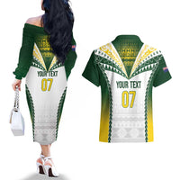 Cook Islands Rugby Custom Couples Matching Off The Shoulder Long Sleeve Dress and Hawaiian Shirt Kuki's Aitu Champions - Polynesian Pride
