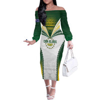 Cook Islands Rugby Custom Family Matching Off The Shoulder Long Sleeve Dress and Hawaiian Shirt Kuki's Aitu Champions LT7 Mom's Dress Colorful - Polynesian Pride