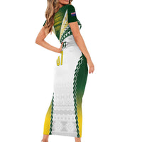 Cook Islands Rugby Custom Short Sleeve Bodycon Dress Kuki's Aitu Champions - Polynesian Pride