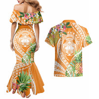 Aloha Hawaii Lanai Couples Matching Mermaid Dress and Hawaiian Shirt Frangipani Mix Pineapple