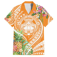 Aloha Hawaii Lanai Family Matching Off Shoulder Short Dress and Hawaiian Shirt Frangipani Mix Pineapple