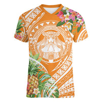 Aloha Hawaii Lanai Women V-Neck T-Shirt Frangipani Mix Pineapple
